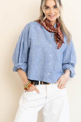 by-bar |  Linen striped blouse Sarah | blue 