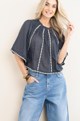 by-bar |  Top with embroidery Emmi | black 