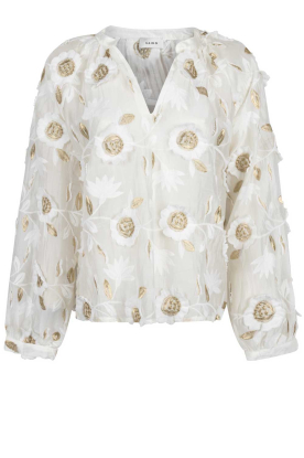 Aaiko |  Shiny top with embroidery Alanza | natural 