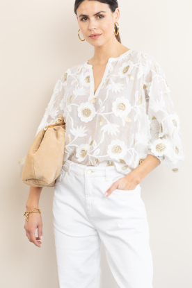 Aaiko |  Shiny top with embroidery Alanza | natural 