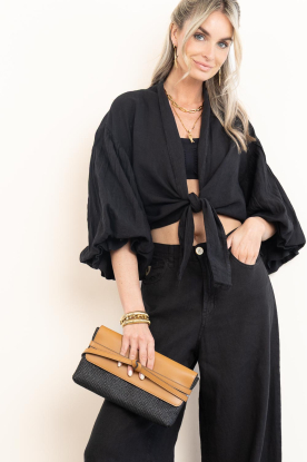 Gianni Chiarini | Raffia clutch met leren details Belty | zwart 