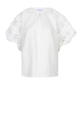 Dante6 |  Linen top with lace details Jonille | white  