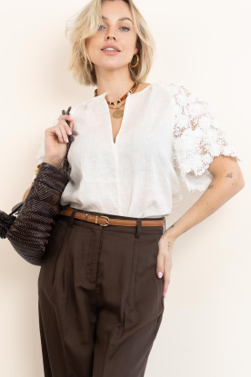 Dante6 |  Linen top with lace details Jonille | white  