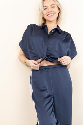 Dante6 |  Satin knotted blouse Siren | dark blue 