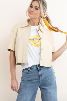 STUDIO AR |  Leather cropped blouse Eveline | light yellow 