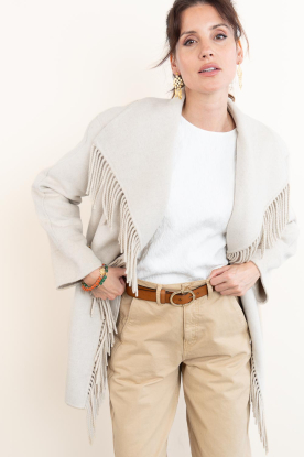 STUDIO AR | Wolblend mantel met franjes Nadine | naturel 