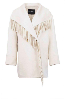 STUDIO AR | Wolblend mantel met franjes Nadine | naturel 
