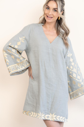 Greek Archaic Kori | Jurk met borduursels Belle | grijs 