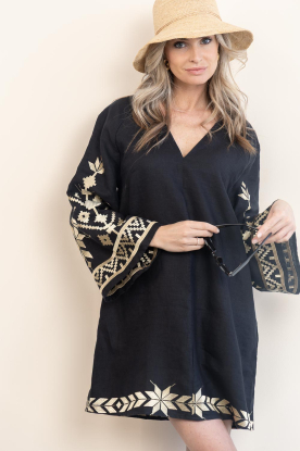 Greek Archaic Kori | Jurk met borduursels Belle | zwart 