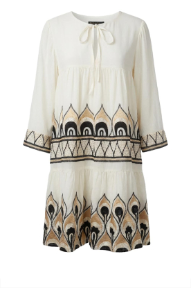 Greek Archaic Kori |  Linen mini dress with embroidery Phoenix | natural 