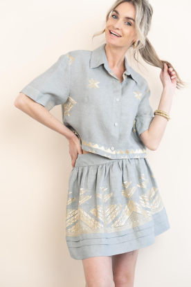Greek Archaic Kori |  Linen blouse with embroidery Lefkada | grey 