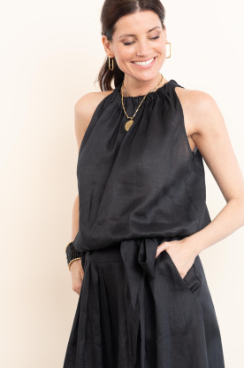 Greek Archaic Kori | Linnen halter top Gather | zwart 