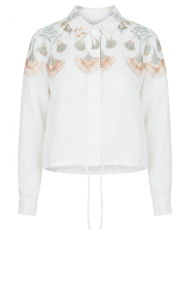 Greek Archaic Kori |  Linen top with embroidery Papyrus | natural 