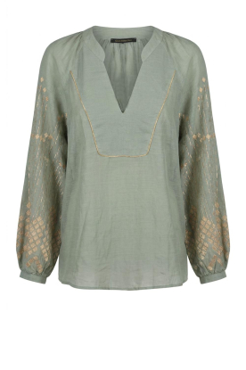 Greek Archaic Kori | Top met borduursels Grape | groen 