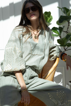 Greek Archaic Kori | Top met borduursels Grape | groen 