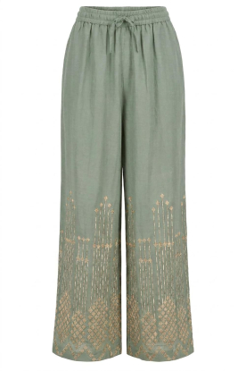 Greek Archaic Kori |  Wide leg pants with embroidery Grape | green 