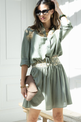 Greek Archaic Kori |  Mini skirt with embroidery Flakes | green 