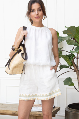 Greek Archaic Kori |  Linen halter top Gather | white 