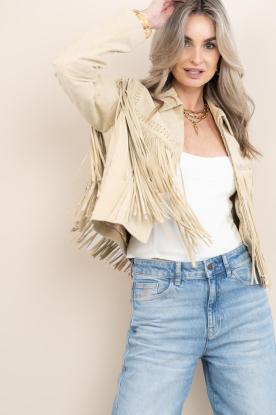 Ibana |  Suede jacket with fringes Jeeya | yellow 