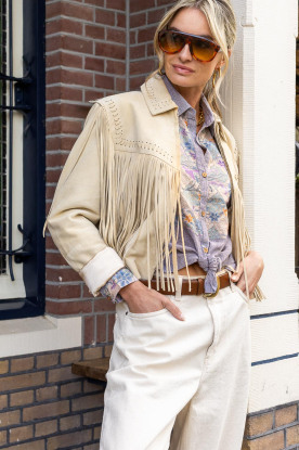 Ibana |  Suede jacket with fringes Jeeya | yellow 