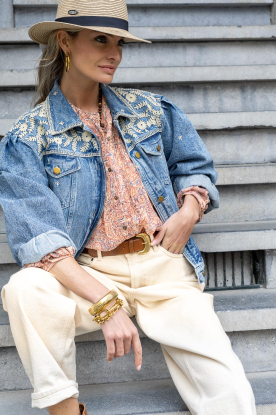 Maison Hotel |  Blouse with print and ruffles Cosima | pink 
