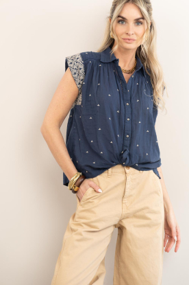 Maison Hotel |  Sleeveless blouse with embroidery Karina | dark blue 