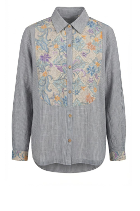 Maison Hotel |  Striped blouse with print Moana | blue 