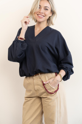 March23 |  Oversized sweater with V-neck Tranquil | dark blue 