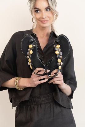 Caryatis |  Leather sandals with stones Helen | black 