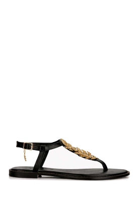 Caryatis |  Leather sandals with gold colored feather Fotini | black 