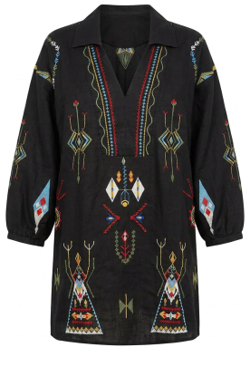 Aether Concept |  Embroidered linen mini dress | black  