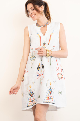 Aether Concept |  Embroidered linen mini dress | white 
