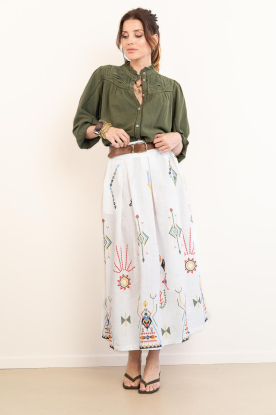 Aether Concept |  Embroidered linen maxi skirt Thera | white 