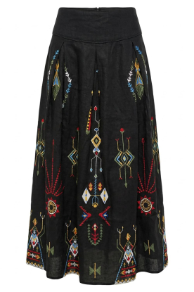 Aether Concept |  Embroidered linen maxi skirt Thera | black 