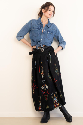 Look Embroidered  linen maxi skirt