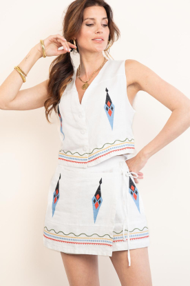 Aether Concept |  Embroidered linen skort | white 