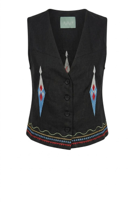 Aether Concept | Geborduurd linnen gilet Eleni | zwart 