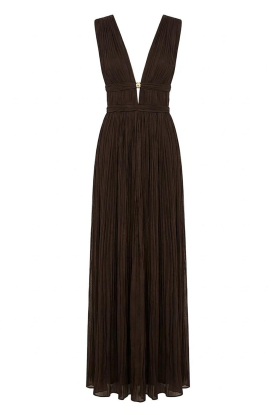 ba&sh | Crêpe jurk met diepe V-hals Tania | donkerbruin 