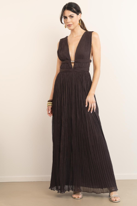 ba&sh | Crêpe jurk met diepe V-hals Tania | donkerbruin 