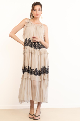 Second Female |  Crêpe dress with lace details Lyndia | taupe  