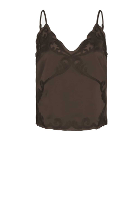 Dante6 |  Satin top with lace Ligne | brown 
