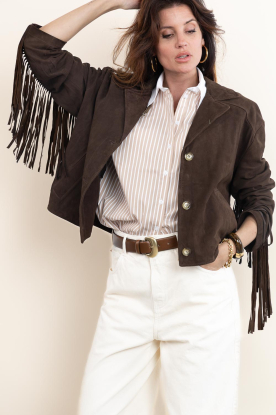 Alter Ego | Suéde jas met franjes Billie | donkerbruin 