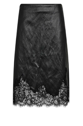 Co'Couture |  Faux leather midi skirt with lace Gitt | black 