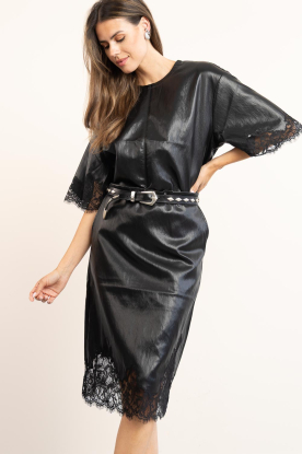 Co'Couture |  Faux leather midi skirt with lace Gitt | black 