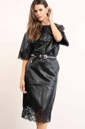 Co'Couture |  Faux leather top with lace Gitt | black 