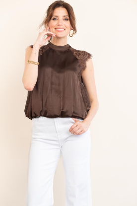 Co'Couture |  Balloon top with lace details Idun | brown 