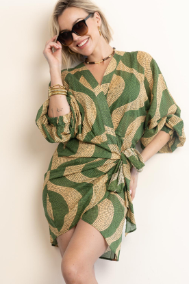 The Belle of the Beach |  Cotton mini dress with print Suzie | green 