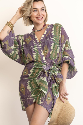 The Belle of the Beach |  Cotton mini dress with print Suzie | green 