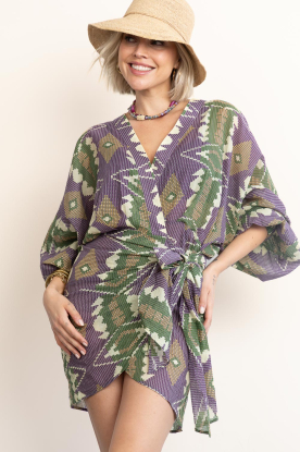 The Belle of the Beach |  Cotton mini dress with print Suzy | purple 