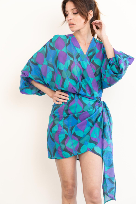 The Belle of the Beach |  Cotton mini dress with print Suzie | green 